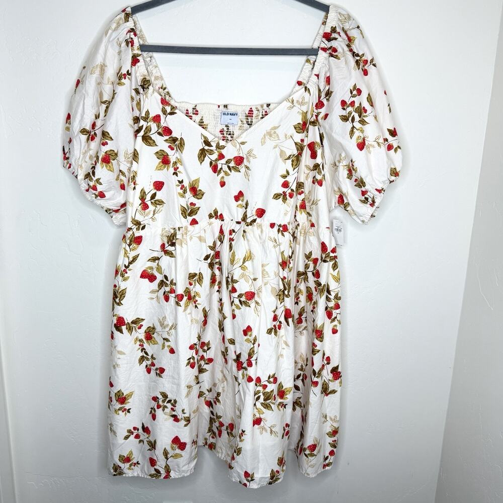 Old Navy Strawberry Puff Sleeve All Day Mini Dress Womens Plus 4X White Red